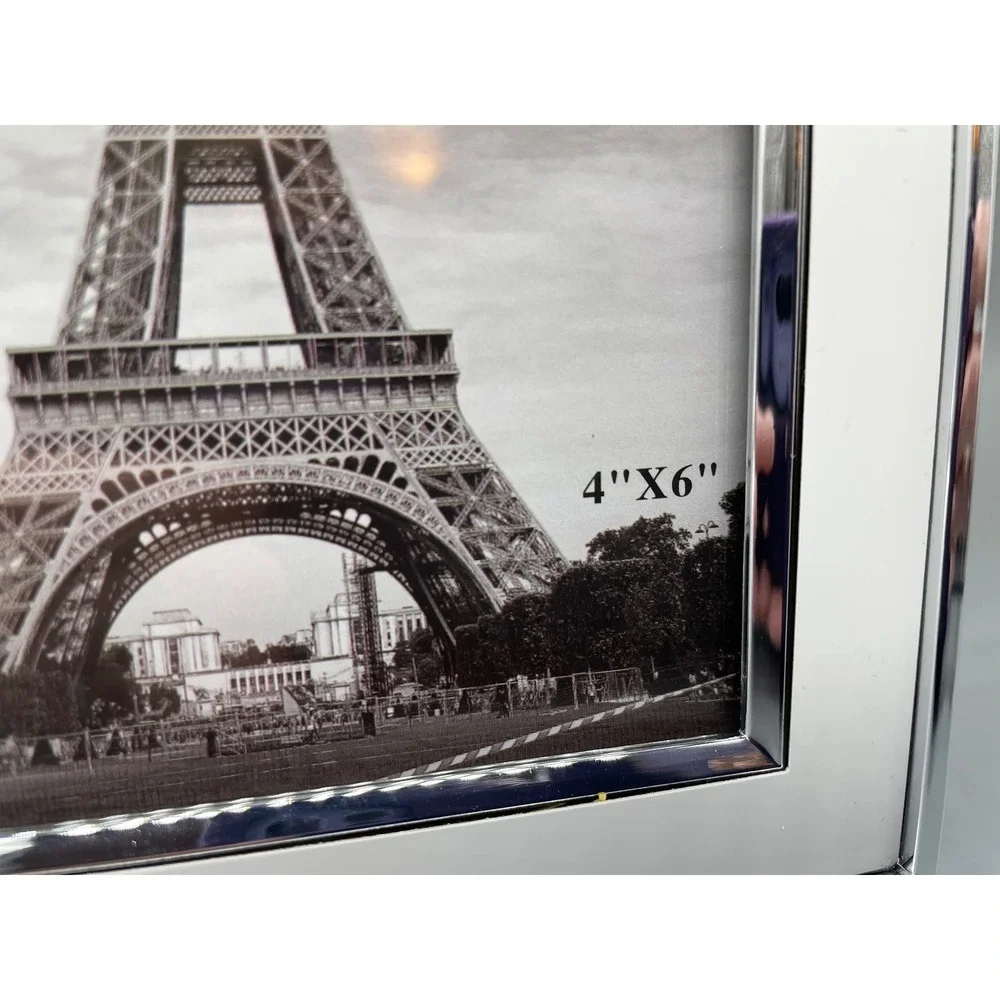 Modern White‎ Enamel and Silver Chrome 4x6 Photo Frame Tabletop Wall Mount